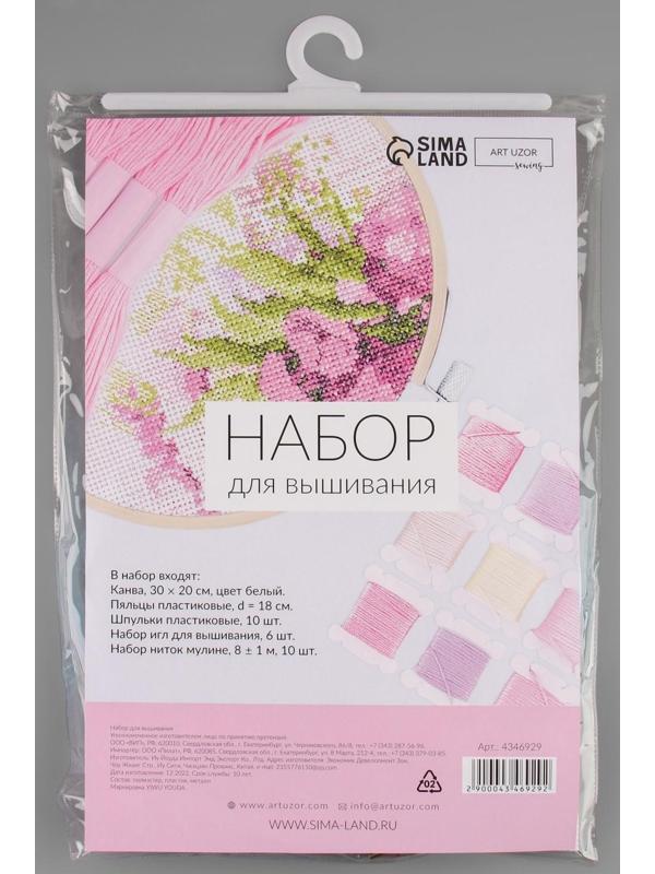 Набор для вышивания крестиком: канва без рисунка 30×20 см, нитки 10 шт, пяльцы d = 18 см, иглы 6 шт, шпульки 10 шт