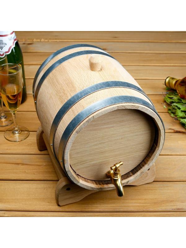 Бочка дубовая на подставке, 5л, кавказский дуб, кран из латуни