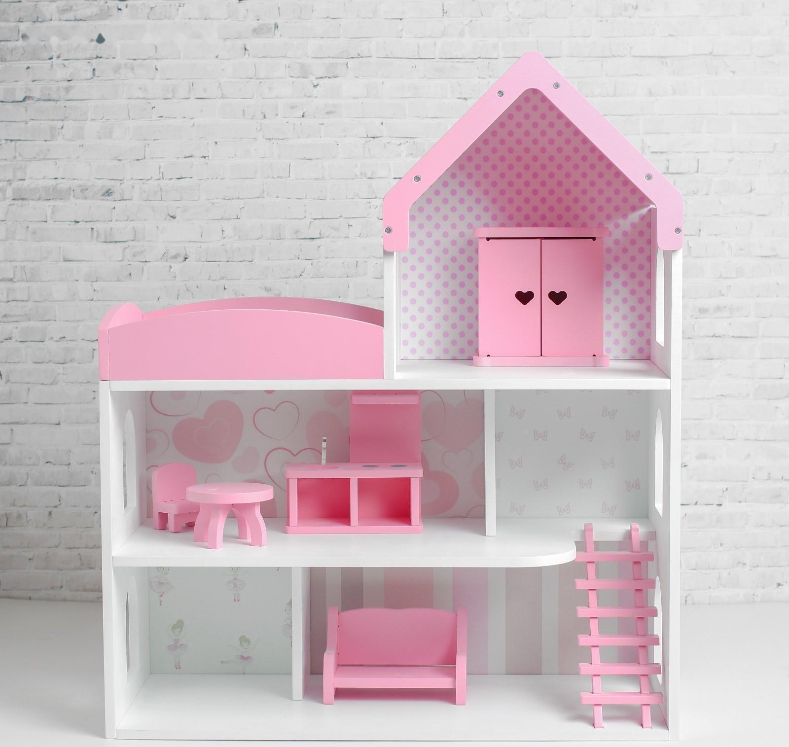 Кукольный дом «Мармелад» с обоями и набором мебели