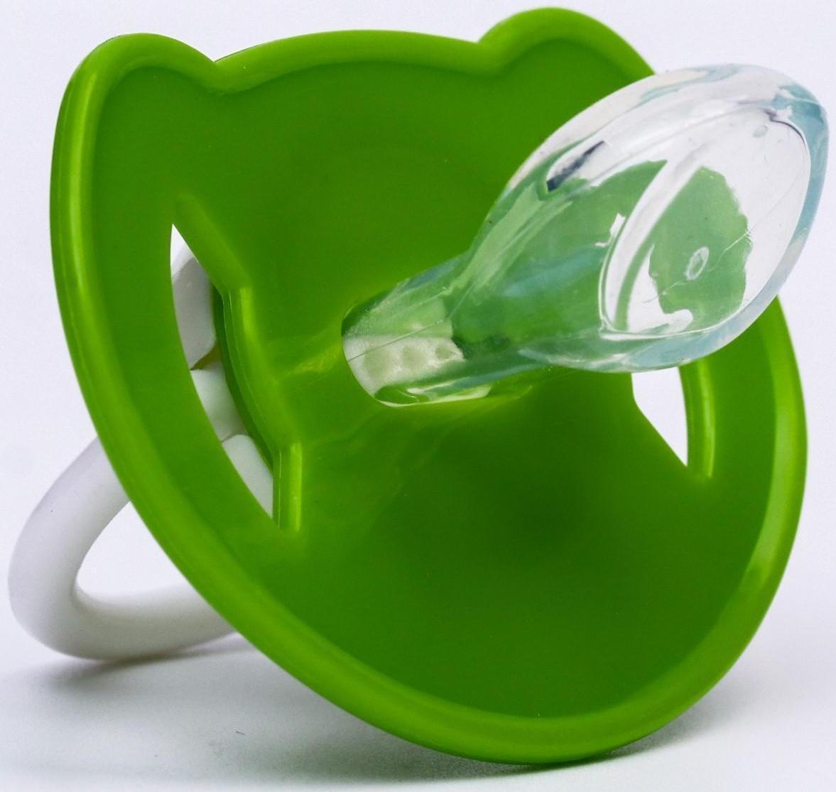 Соска - пустышка ортодонтическая, силикон, +6 мес., с колпачком «Лягушка», цвет зелёный