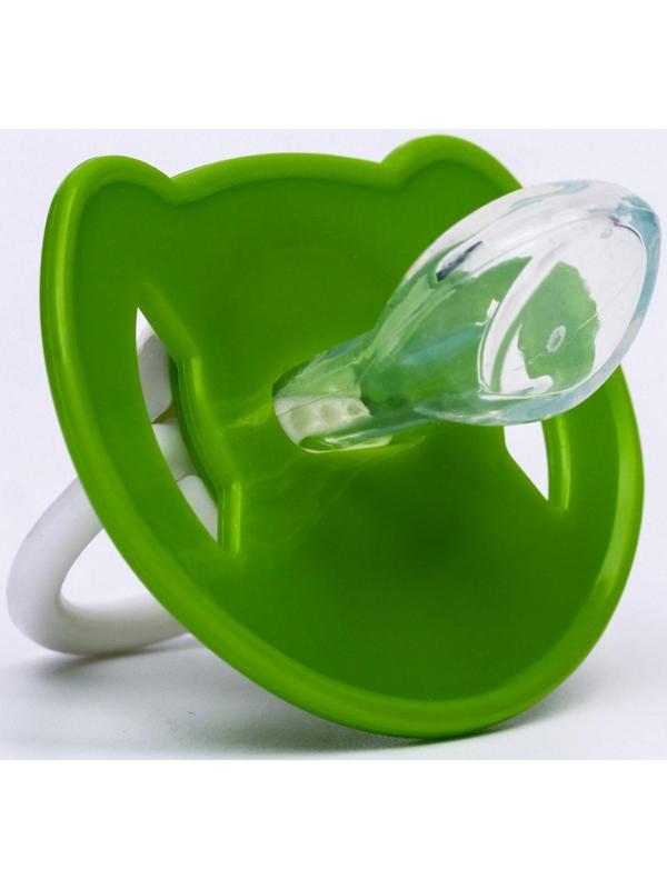 Соска - пустышка ортодонтическая, силикон, +6 мес., с колпачком «Лягушка», цвет зелёный