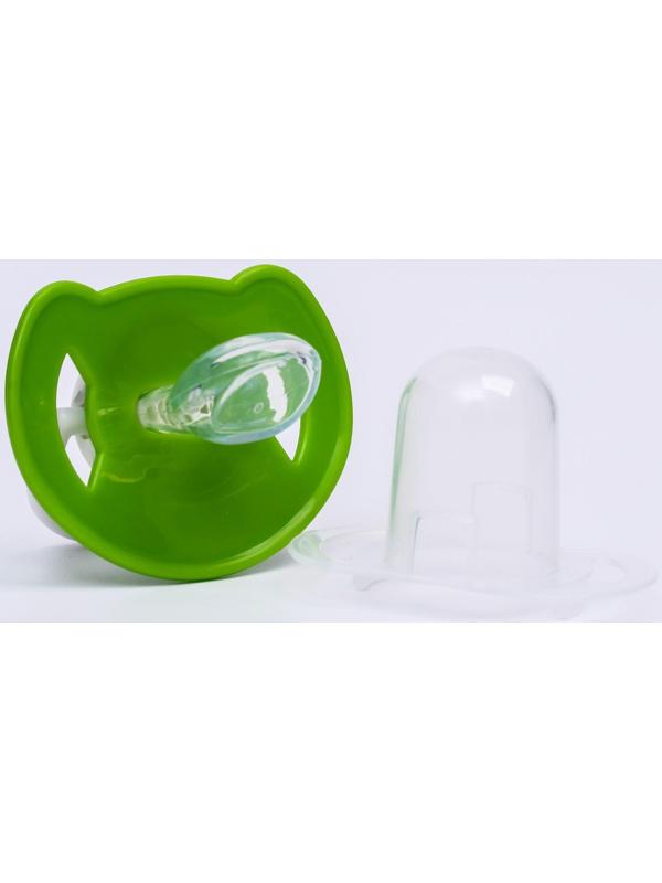 Соска - пустышка ортодонтическая, силикон, +6 мес., с колпачком «Лягушка», цвет зелёный