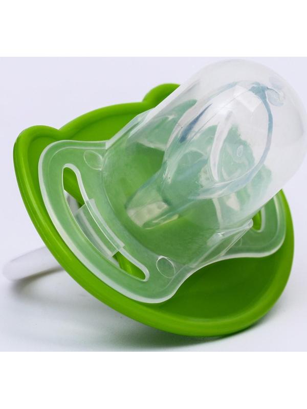 Соска - пустышка ортодонтическая, силикон, +6 мес., с колпачком «Лягушка», цвет зелёный