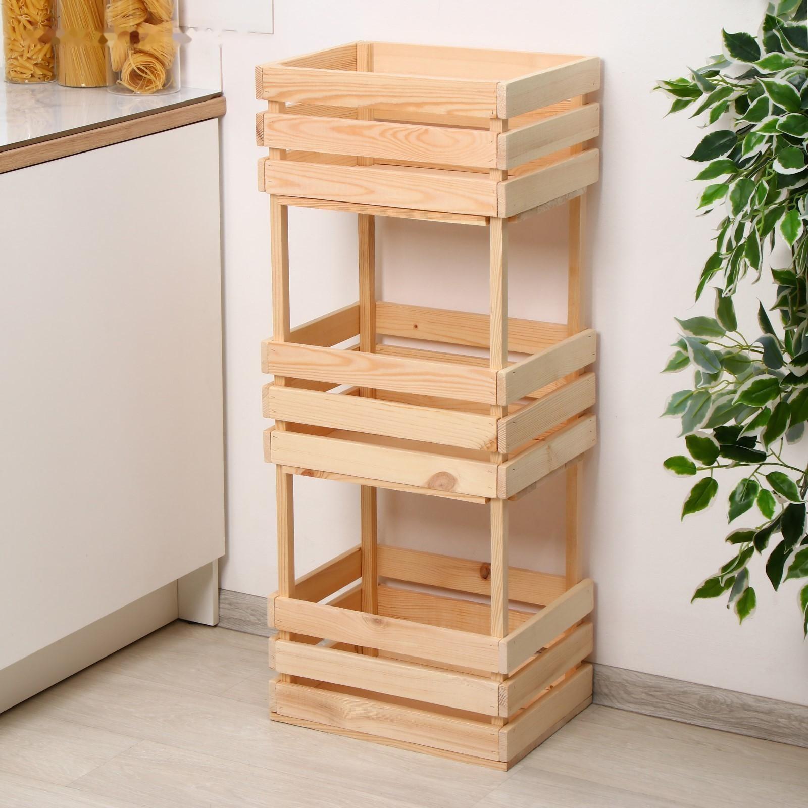 Ящик для овощей, 100 × 40 × 30 см, деревянный, трехуровневый