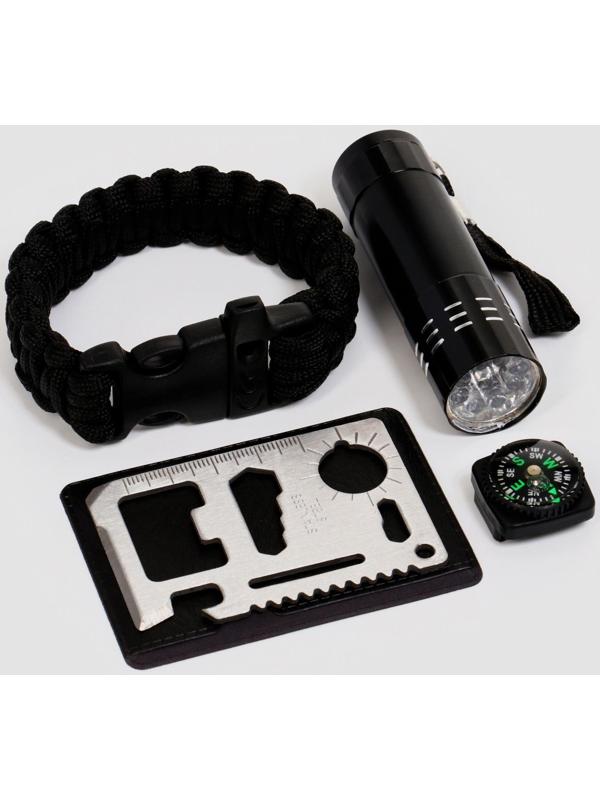 Набор для выживания 4в1 (фонарь, карта для выживания, паракорд, компас)