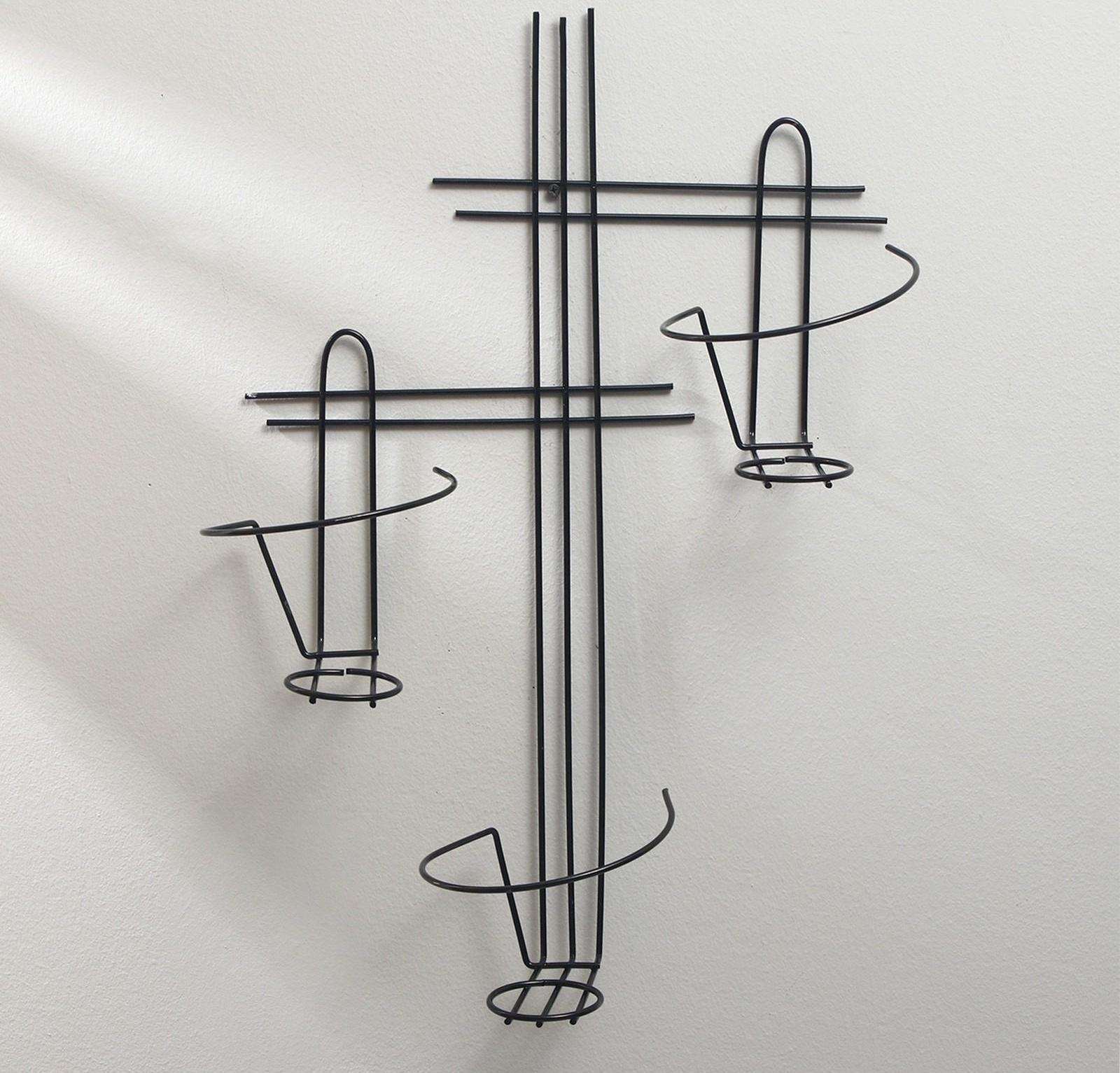 Подвес для кашпо настенный «Прямая-3», d = 16 см, чёрный