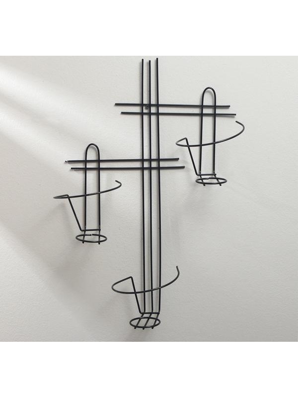 Подвес для кашпо настенный «Прямая-3», d = 16 см, чёрный