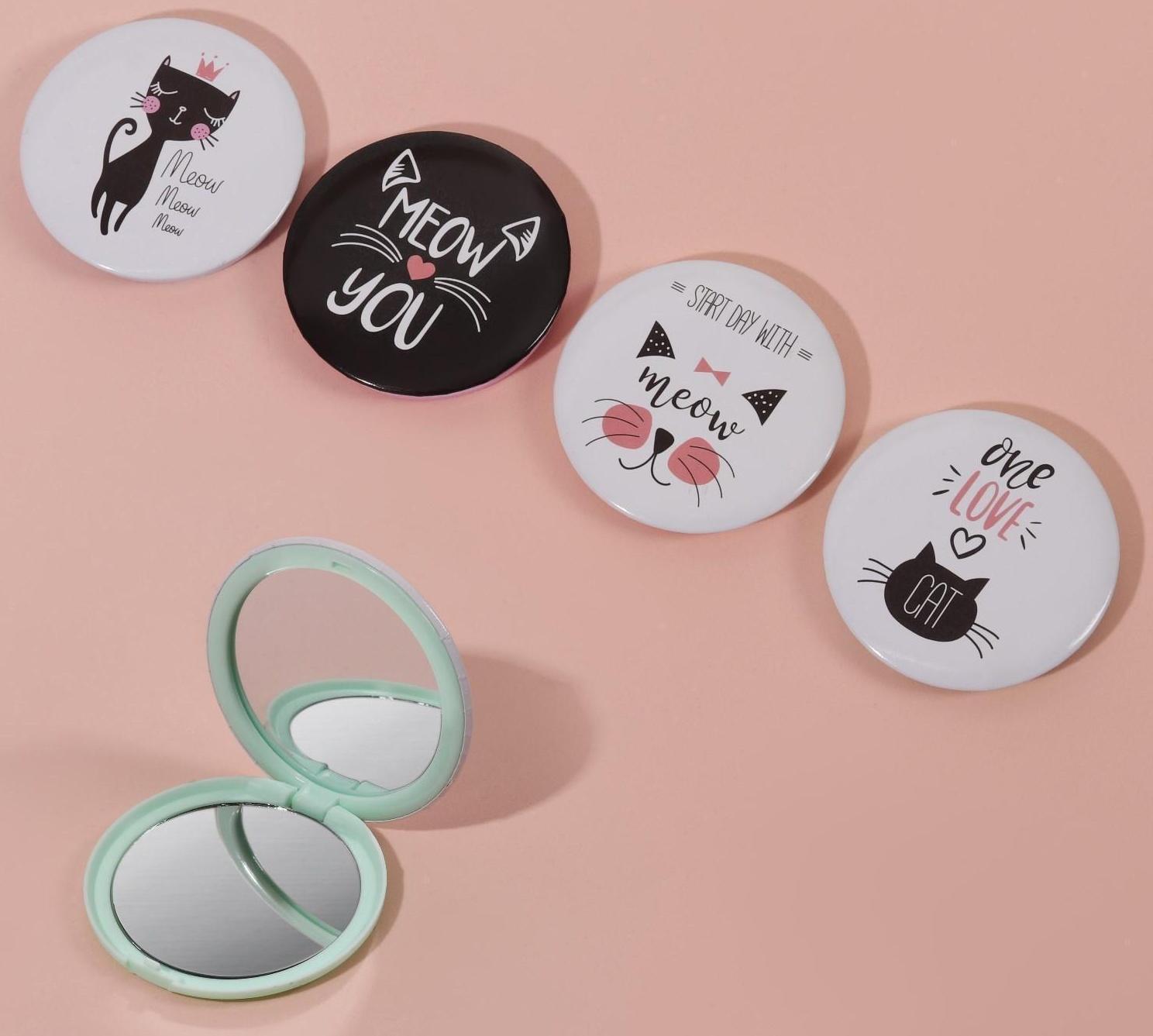 Зеркало складное «Кис-кис», d 7,5 см, рисунок МИКС