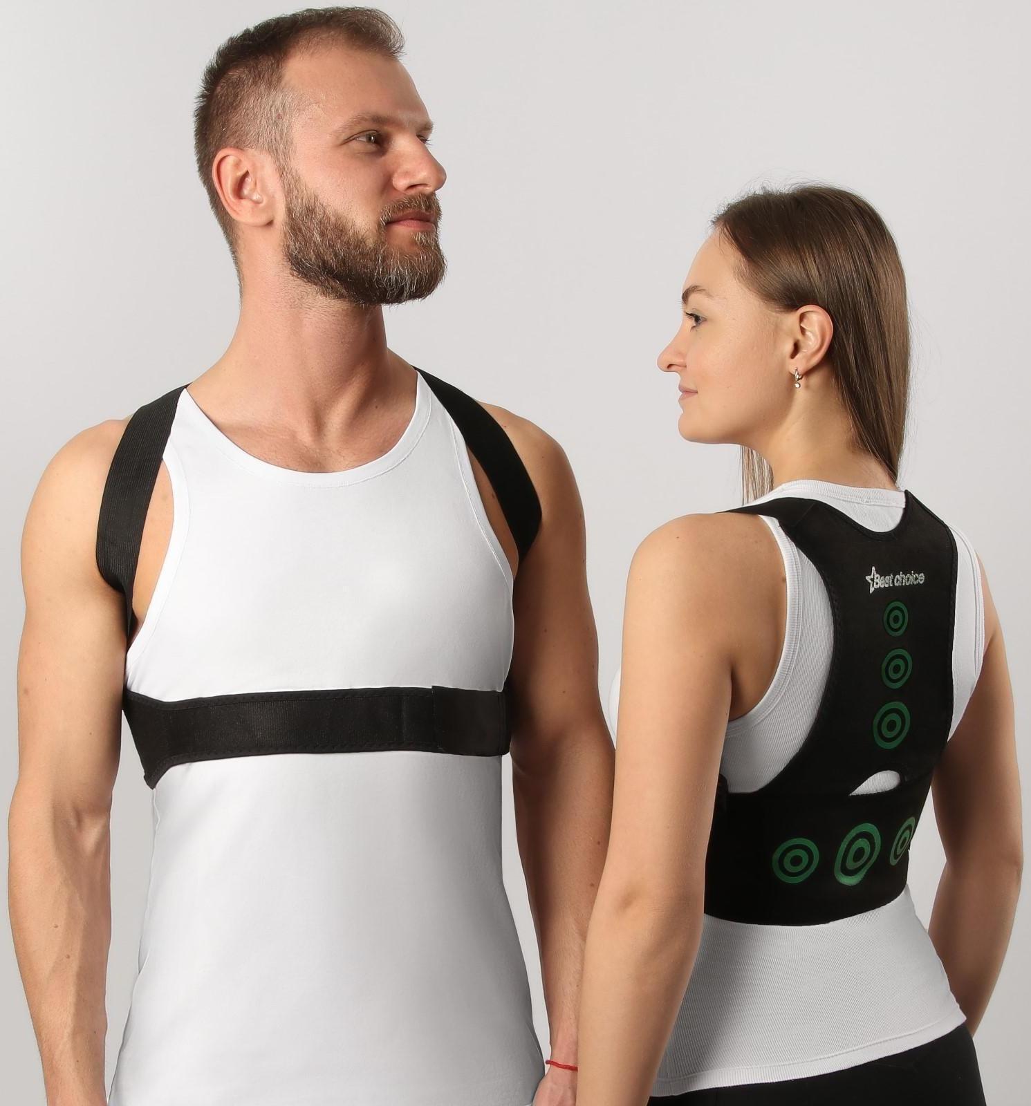 Массажёр-фиксатор для осанки и поясницы, на фастексах, размер универсальный, картонная коробка, цвет чёрный