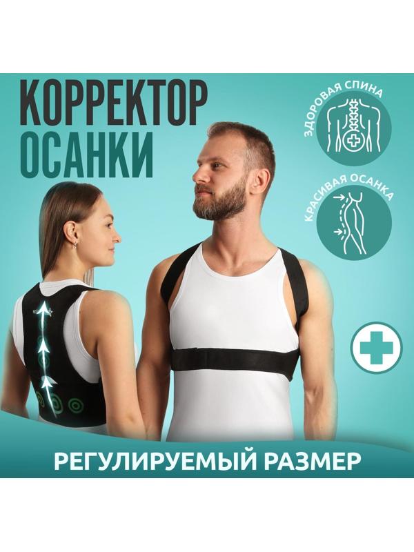 Массажёр-фиксатор для осанки и поясницы, на фастексах, размер универсальный, картонная коробка, цвет чёрный