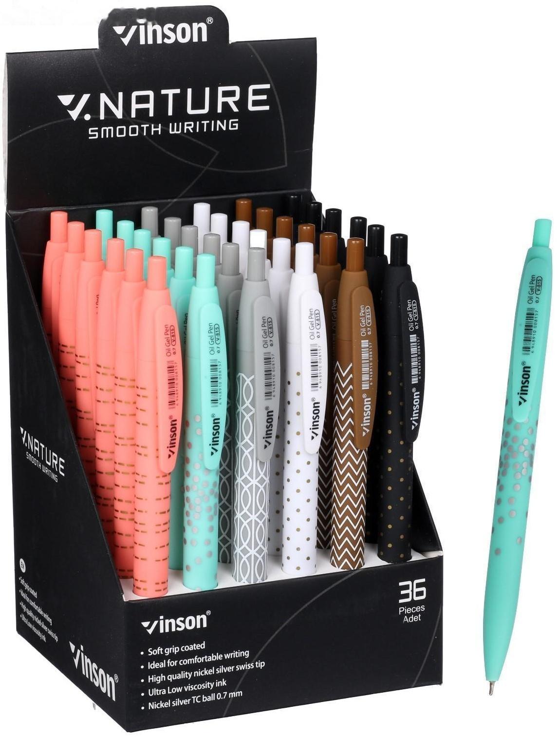 Ручка шариковая, автоматическая Vinson, 0.7 мм, стержень масляный синий, прорезиненный корпус, МИКС