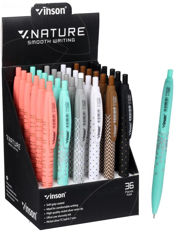 Ручка шариковая, автоматическая Vinson, 0.7 мм, стержень масляный синий, прорезиненный корпус, МИКС