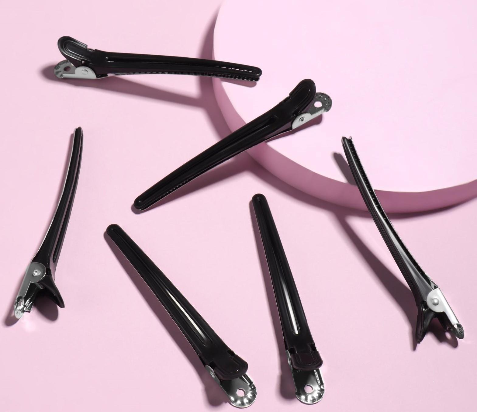 Набор зажимов для волос, 10 см, 6 шт, цвет чёрный