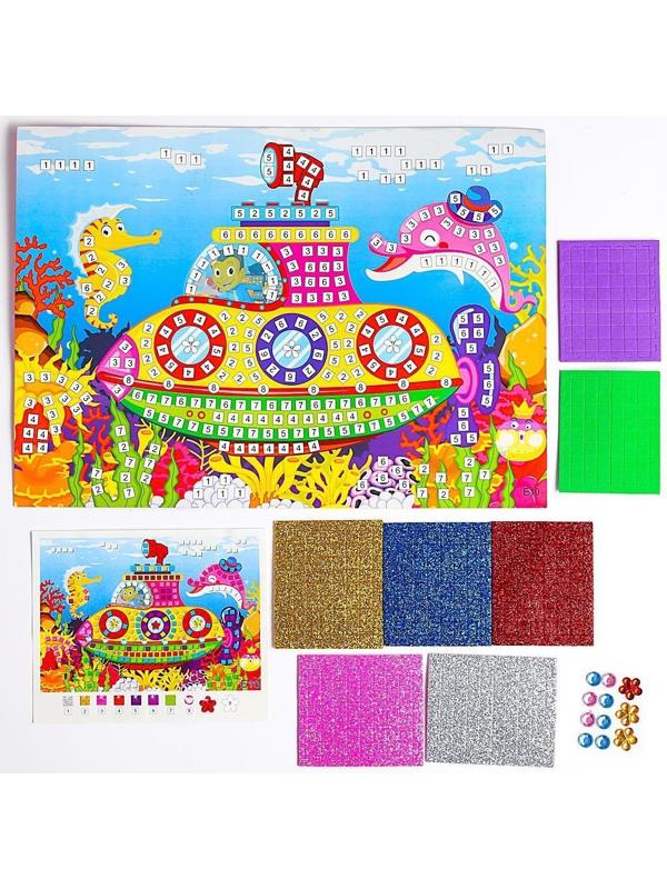 Мозаика стикерная «Подводная лодка» блестки, стразы