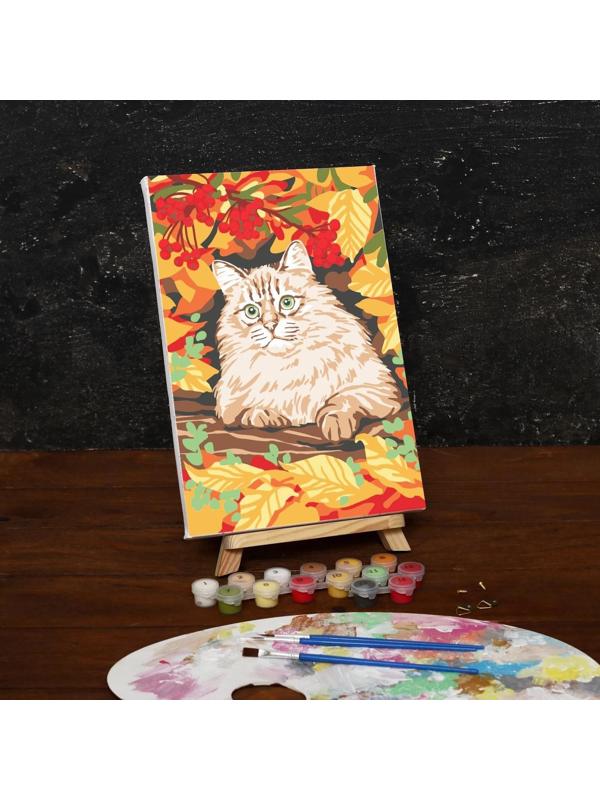 Картина по номерам на холсте с подрамником «Кот в осеннем лесу», 30х20 см