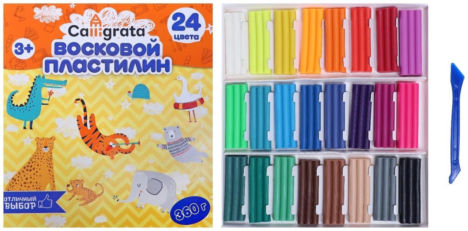 Пластилин мягкий (восковой) Calligrata, 24 цвета, 360 г