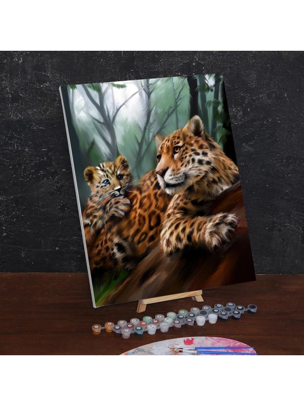 Картина по номерам на холсте с подрамником «Леопарды. Мама и малыш» 40х50 см