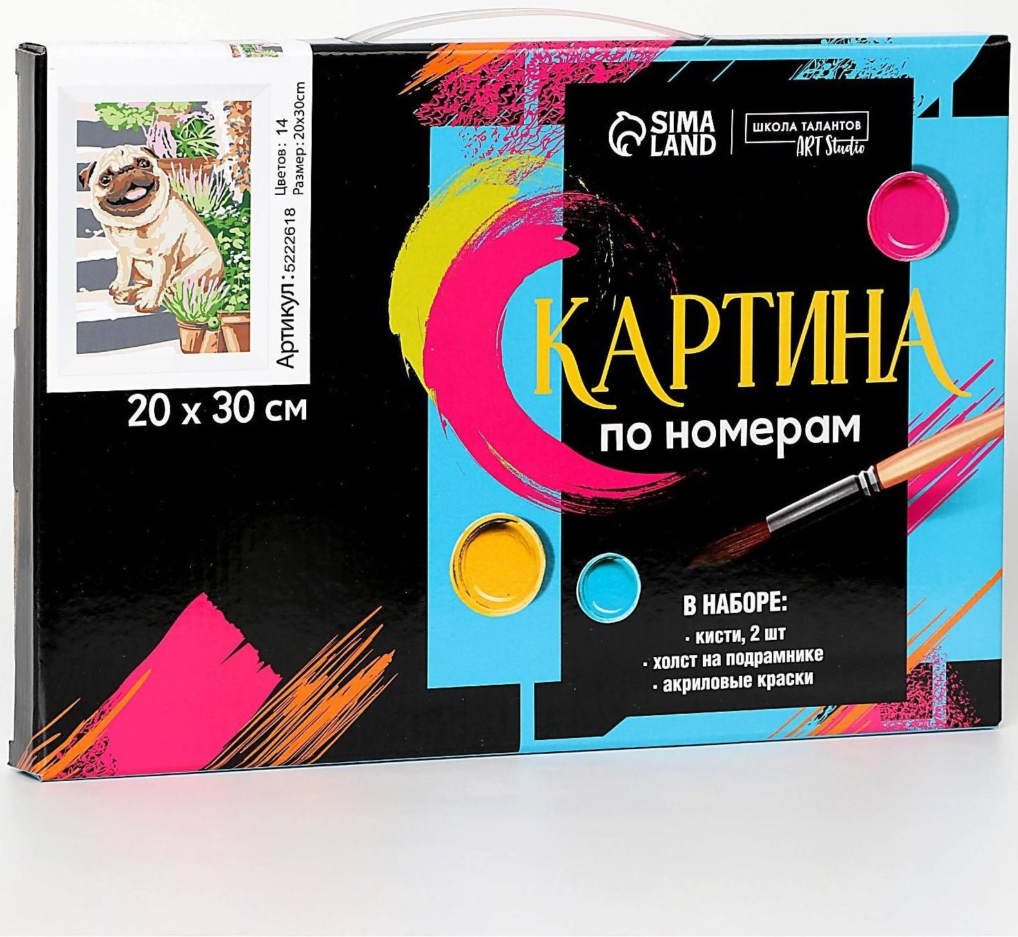 Картина по номерам на холсте с подрамником «Мопс» 20х30 см, 5222618