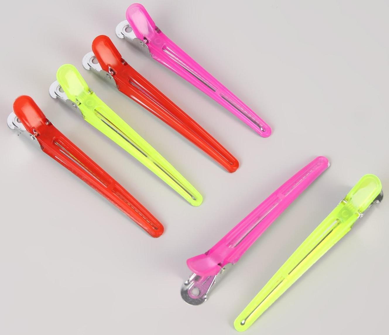 Набор зажимов для волос, 9,5 см, 6 шт, цвет МИКС