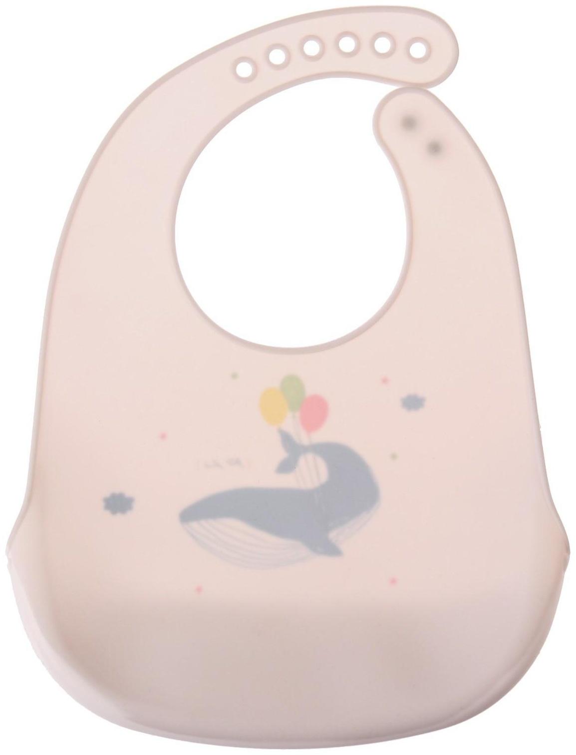 Нагрудник силиконовый, на кнопках, с карманом «Кит», цвет серый/белый