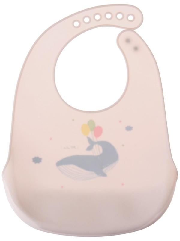 Нагрудник силиконовый, на кнопках, с карманом «Кит», цвет серый/белый