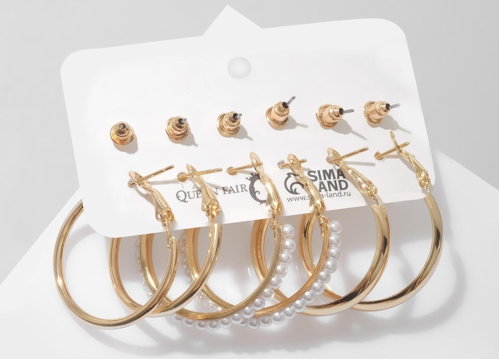 Серьги-кольца набор 6 пар 