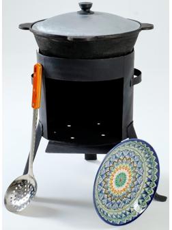 Набор для плова 4 предмета: казан 6л, печь под казан, ляган 25см, шумовка 43см