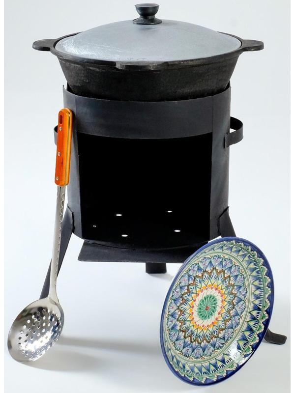 Набор для плова 4 предмета: казан 6л, печь под казан, ляган 25см, шумовка 43см