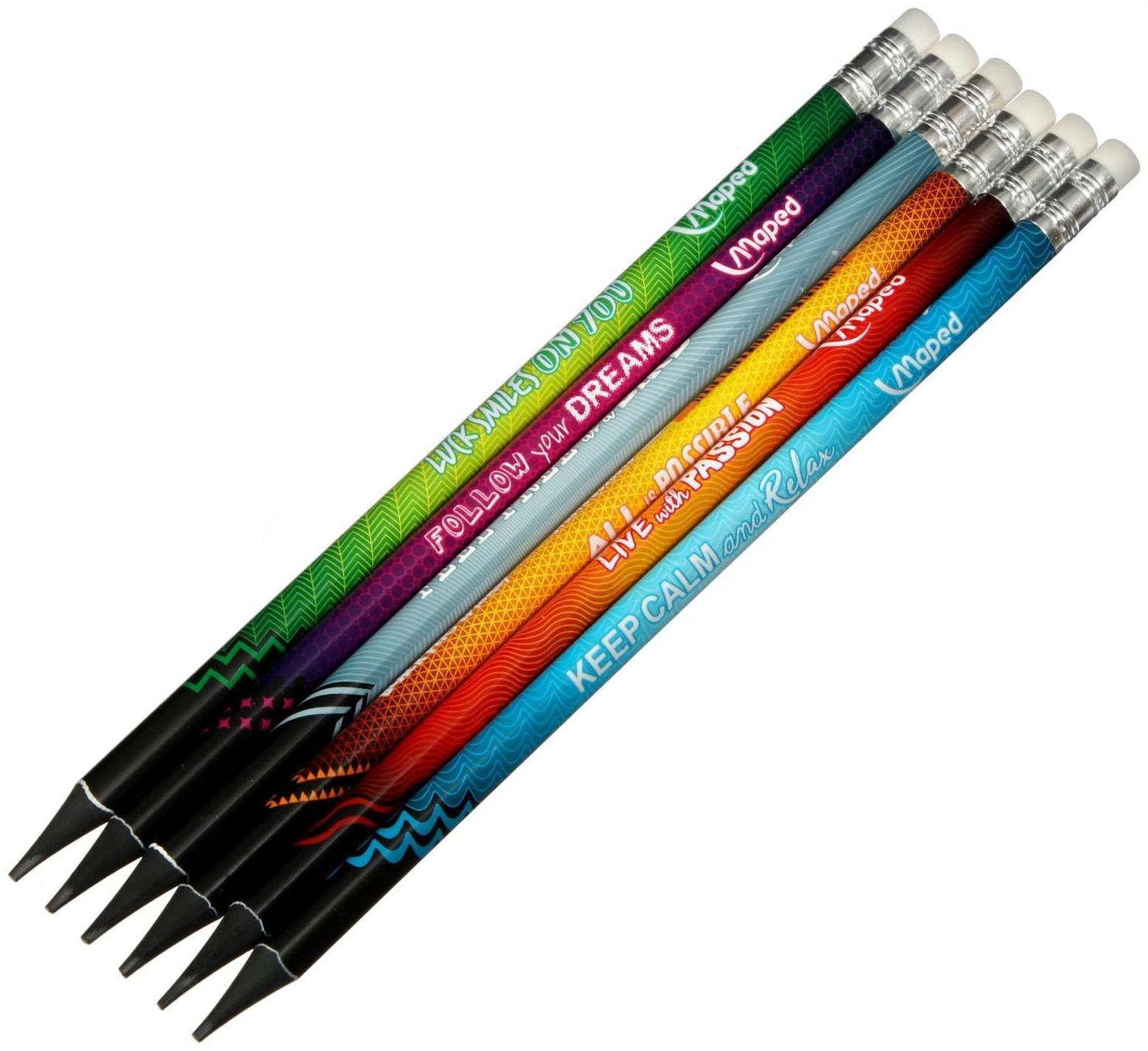 Карандаш чернографитный Maped Navy Pep`s Energy HB, пластиковый, с ластиком, треугольный, 6 штук в блистере