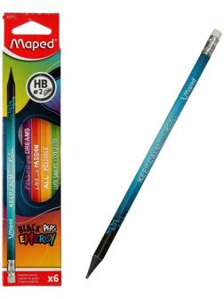 Карандаш чернографитный Maped Navy Pep`s Energy HB, пластиковый, с ластиком, треугольный, 6 штук в блистере