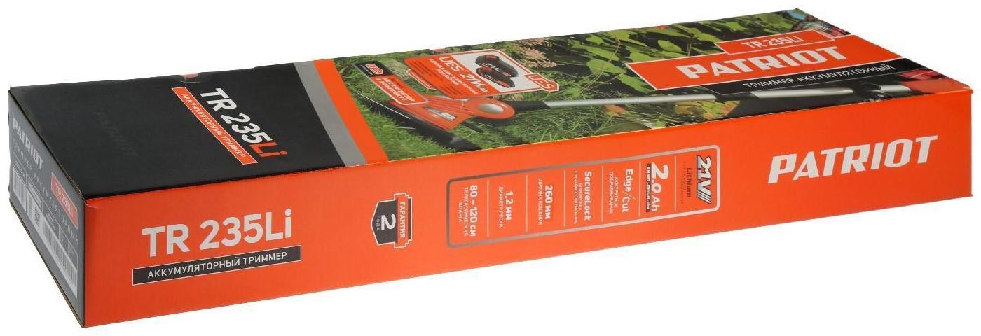 Триммер аккумуляторный PATRIOT TR 235 Li 21B UES, 21 В, Li-lon, 2 Ач, d=1.2 мм, скос 260 мм