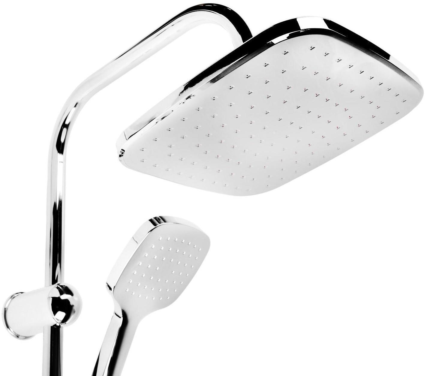 Душевая система ZEIN Z1004, тропическая и ручная лейка, шланги, стойка, мыльница, хром