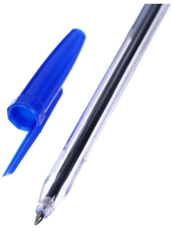 Ручка шариковая 0,7 мм, стержень синий, корпус прозрачный с синим колпачком