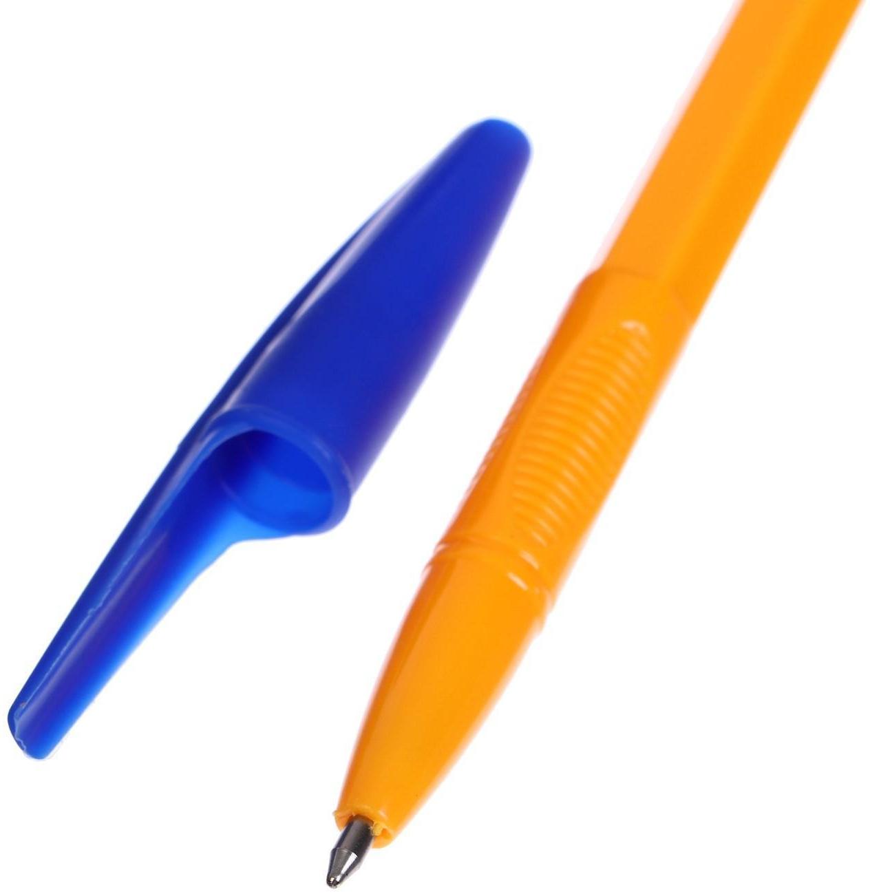 Ручка шариковая 0,7 мм, стержень синий, корпус оранжевый с синим колпачком