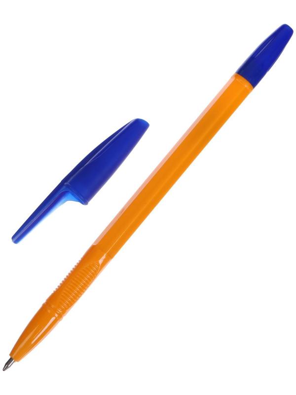 Ручка шариковая 0,7 мм, стержень синий, корпус оранжевый с синим колпачком