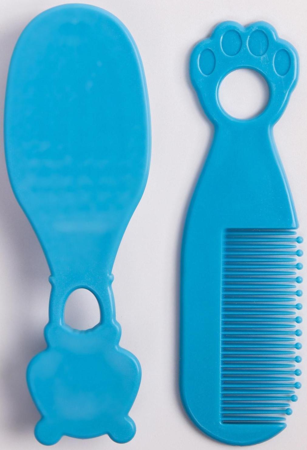 Набор для ухода за волосами: расческа и щетка, «Мишка», цвет голубой