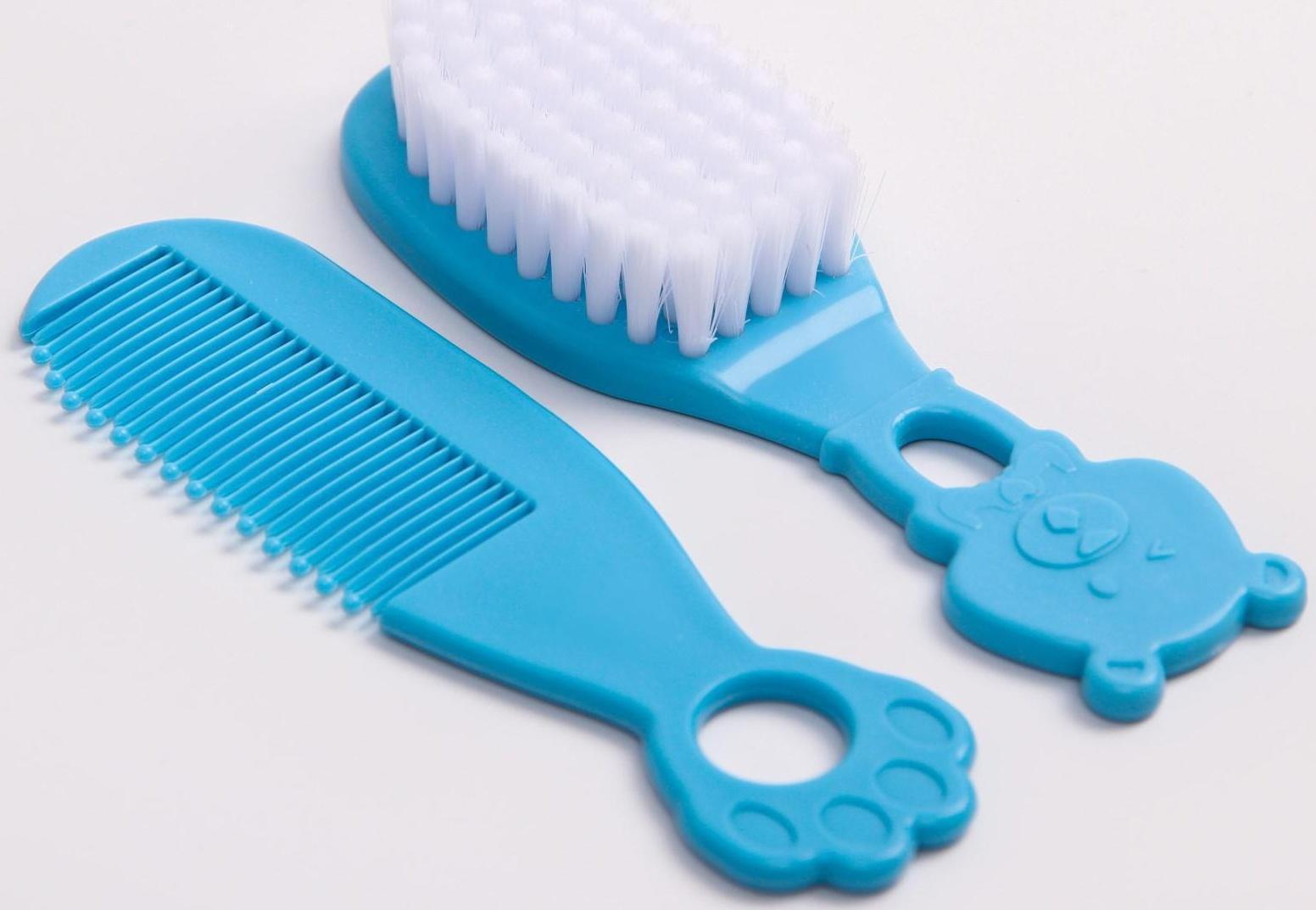 Набор для ухода за волосами: расческа и щетка, «Мишка», цвет голубой