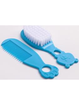 Набор для ухода за волосами: расческа и щетка, «Мишка», цвет голубой