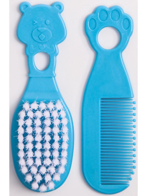 Набор для ухода за волосами: расческа и щетка, «Мишка», цвет голубой