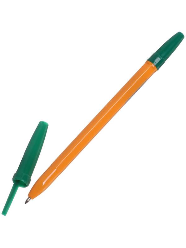 Ручка шариковая 0,7 мм, стержень зелёный, корпус оранжевый с зелёным колпачком