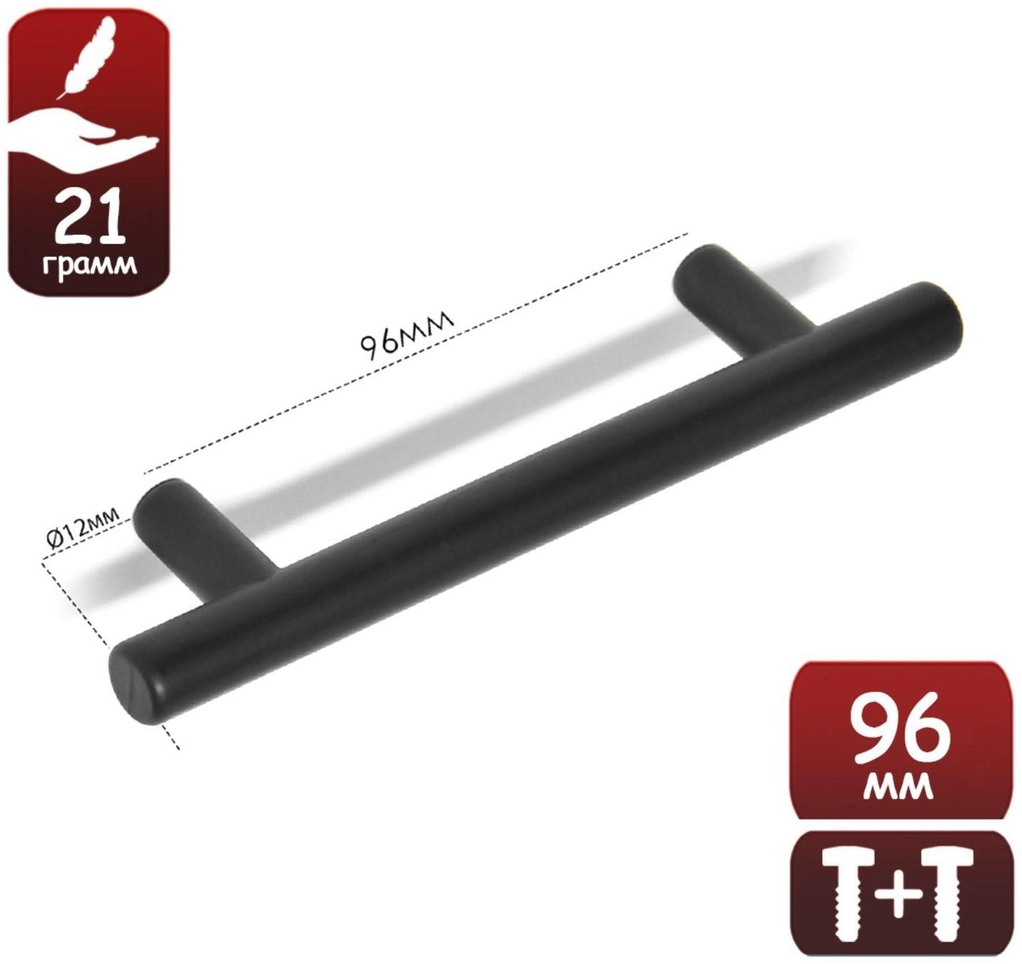 Ручка-рейлинг ТУНДРА, пластик, d=12 мм, м/о 96 мм, цвет черный