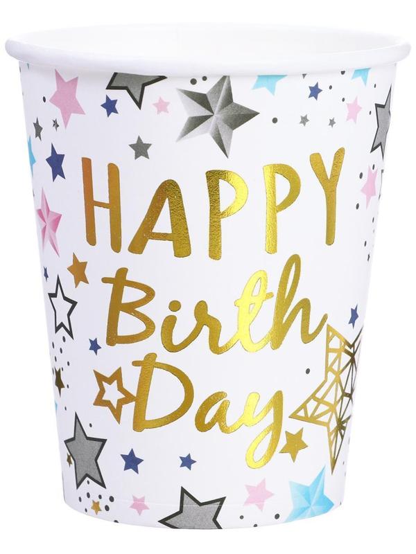 Стаканы бумажный «С днём рождения», набор 6 шт., цвет белый