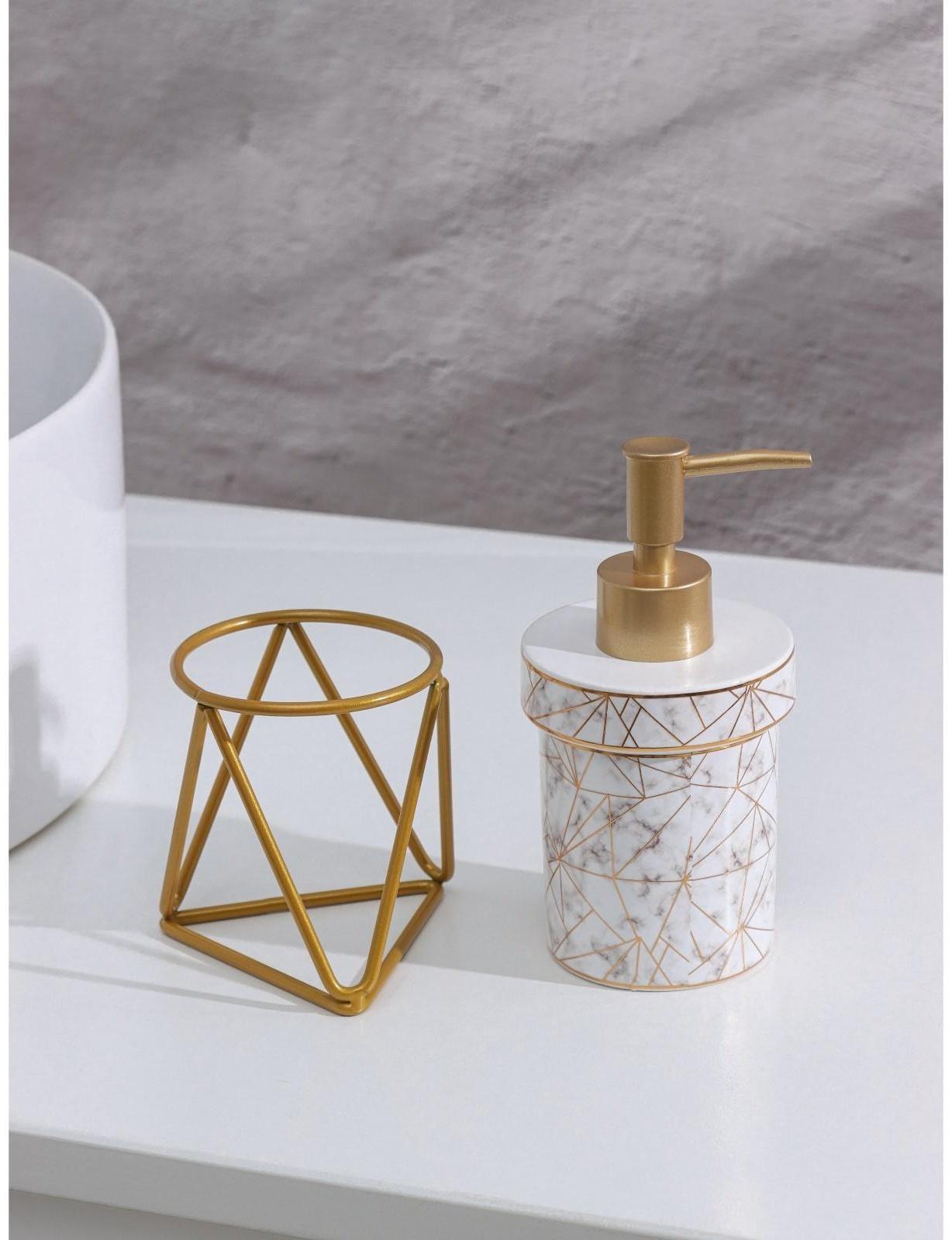 Набор для ванной комнаты Доляна «Геометрика», 3 предмета (мыльница, дозатор для мыла 290 мл, стакан), цвет белый