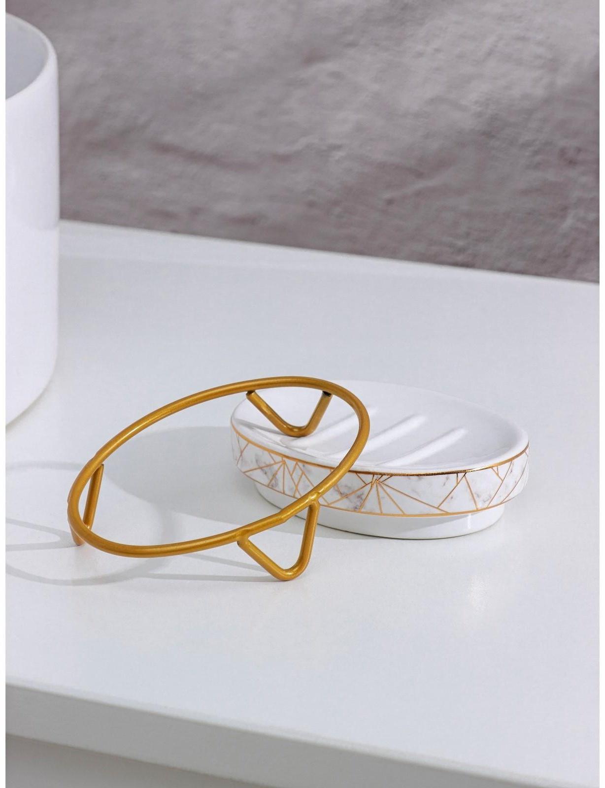 Набор для ванной комнаты Доляна «Геометрика», 3 предмета (мыльница, дозатор для мыла 290 мл, стакан), цвет белый