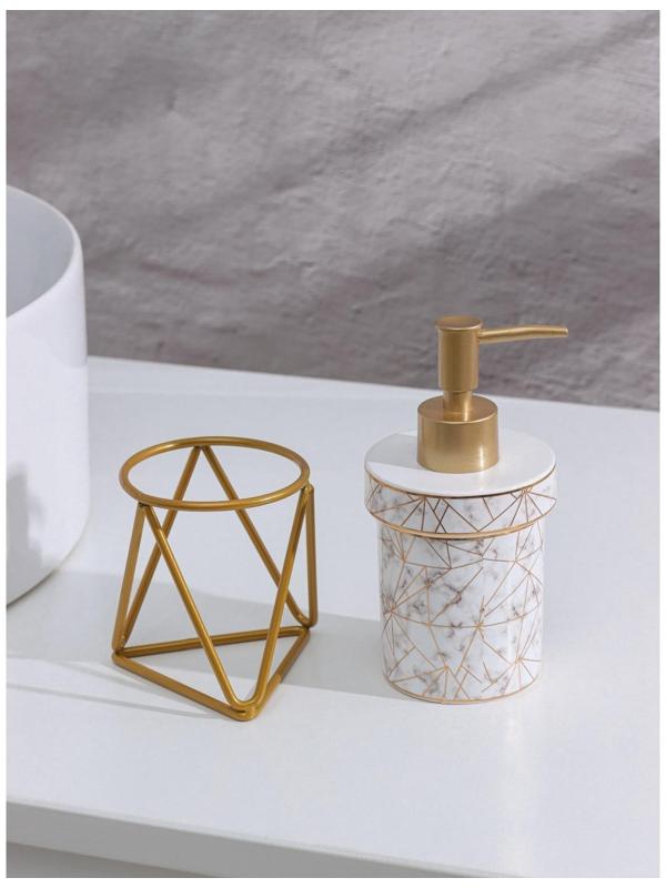 Набор для ванной комнаты Доляна «Геометрика», 3 предмета (мыльница, дозатор для мыла 290 мл, стакан), цвет белый