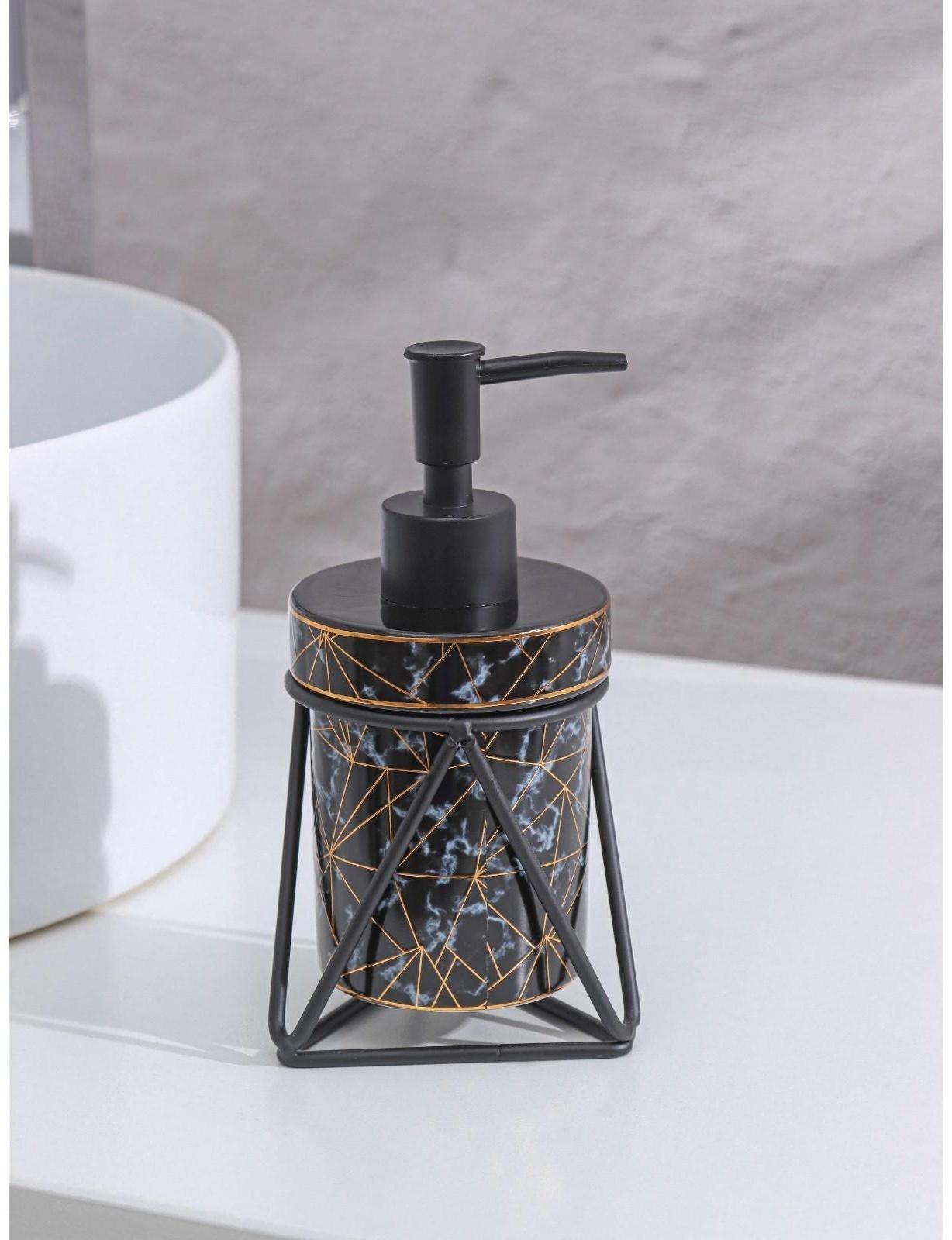 Набор для ванной комнаты Доляна «Геометрика», 3 предмета (мыльница, дозатор для мыла 290 мл, стакан), цвет чёрный