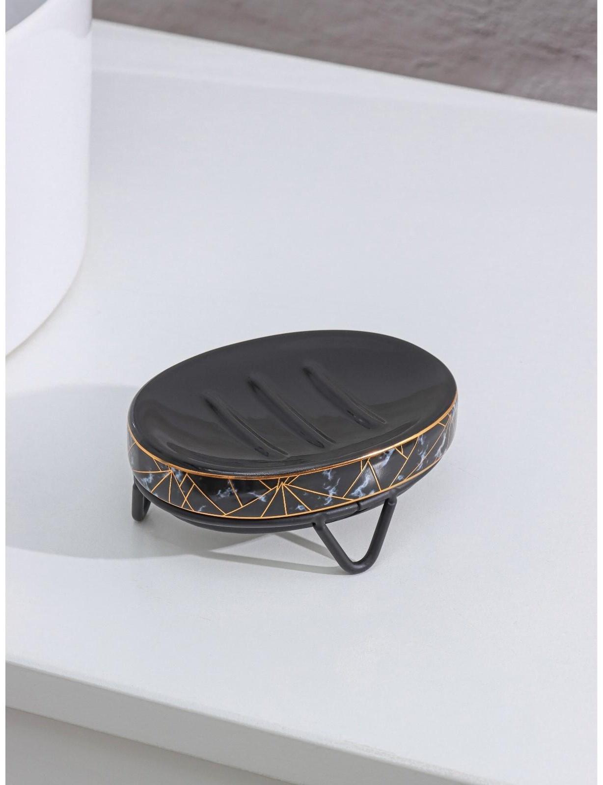 Набор для ванной комнаты Доляна «Геометрика», 3 предмета (мыльница, дозатор для мыла 290 мл, стакан), цвет чёрный