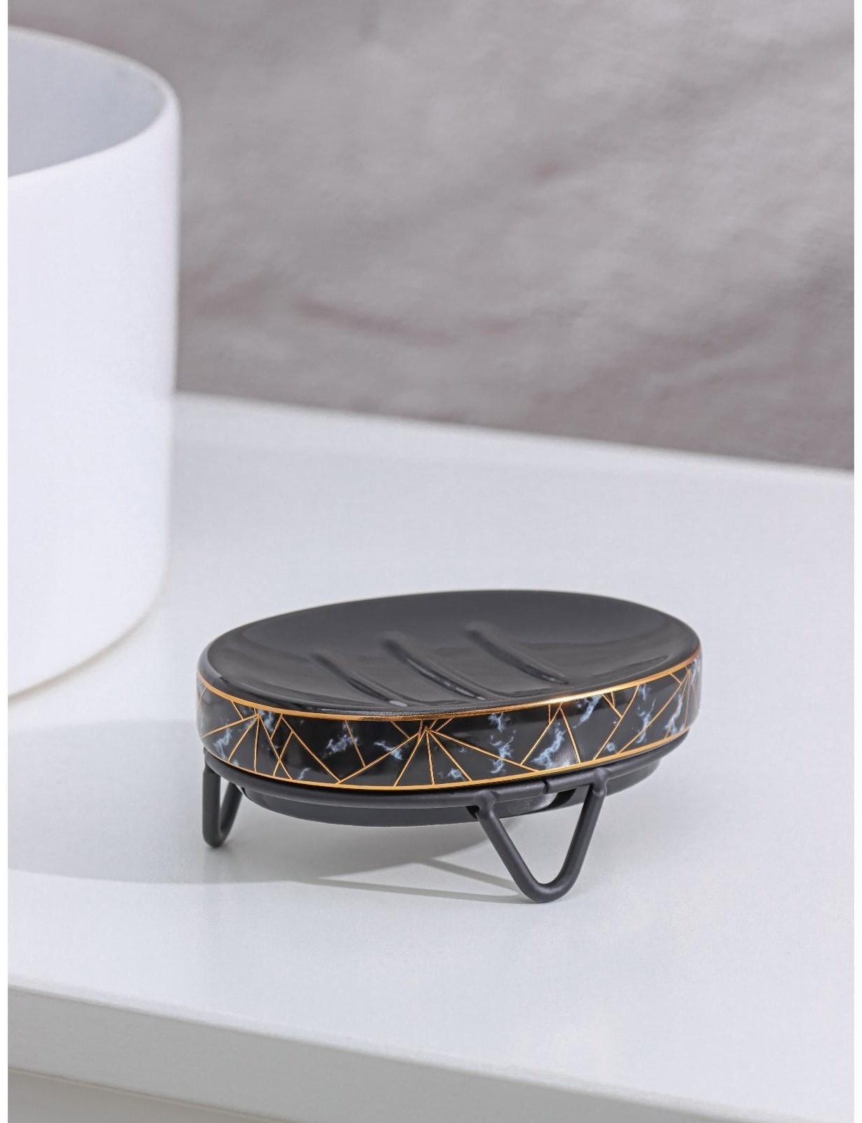 Набор для ванной комнаты Доляна «Геометрика», 3 предмета (мыльница, дозатор для мыла 290 мл, стакан), цвет чёрный