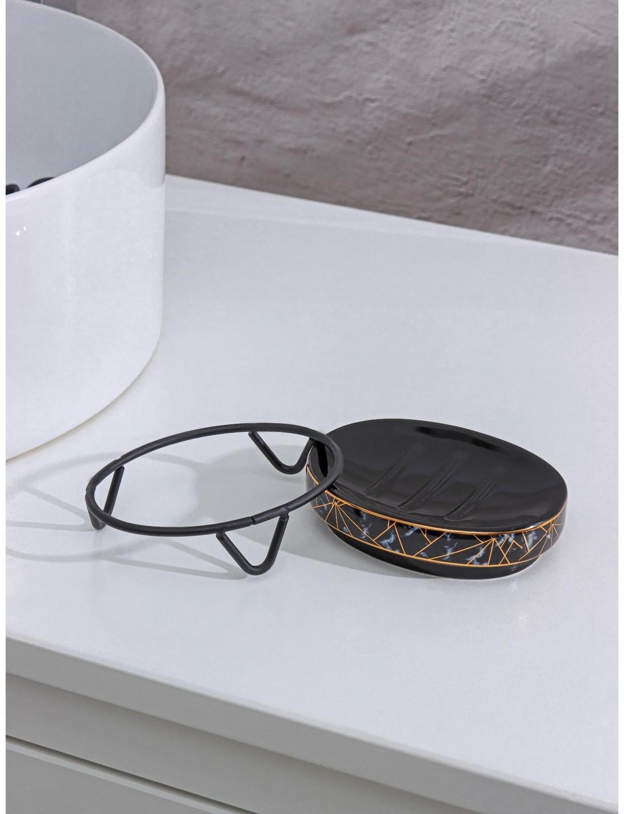 Набор для ванной комнаты Доляна «Геометрика», 3 предмета (мыльница, дозатор для мыла 290 мл, стакан), цвет чёрный