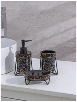 Набор для ванной комнаты Доляна «Геометрика», 3 предмета (мыльница, дозатор для мыла 290 мл, стакан), цвет чёрный